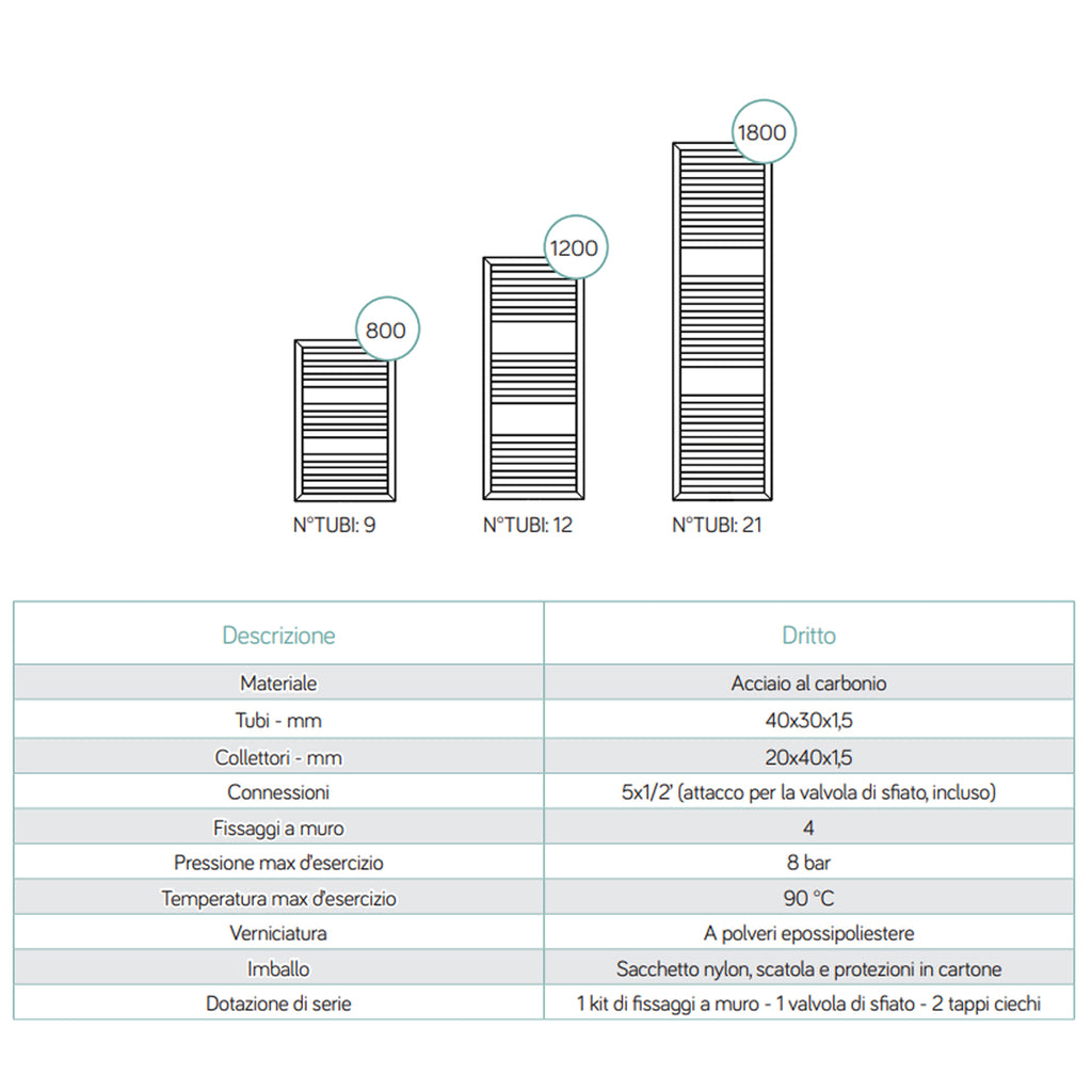 Termoarredo idraulico modello Cuneo 1200x500 dritto - Bianco