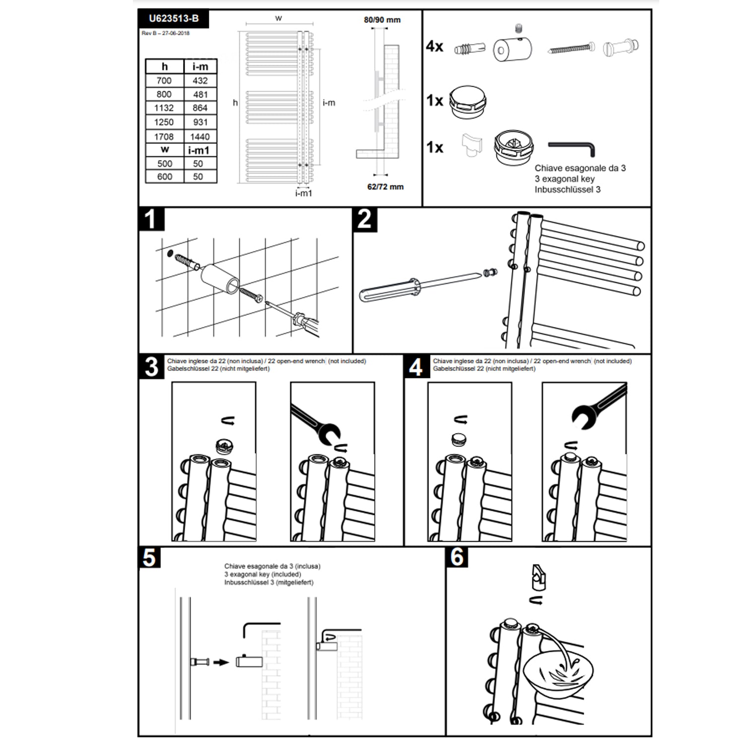 Scaldasalviette idraulico bianco 60x170