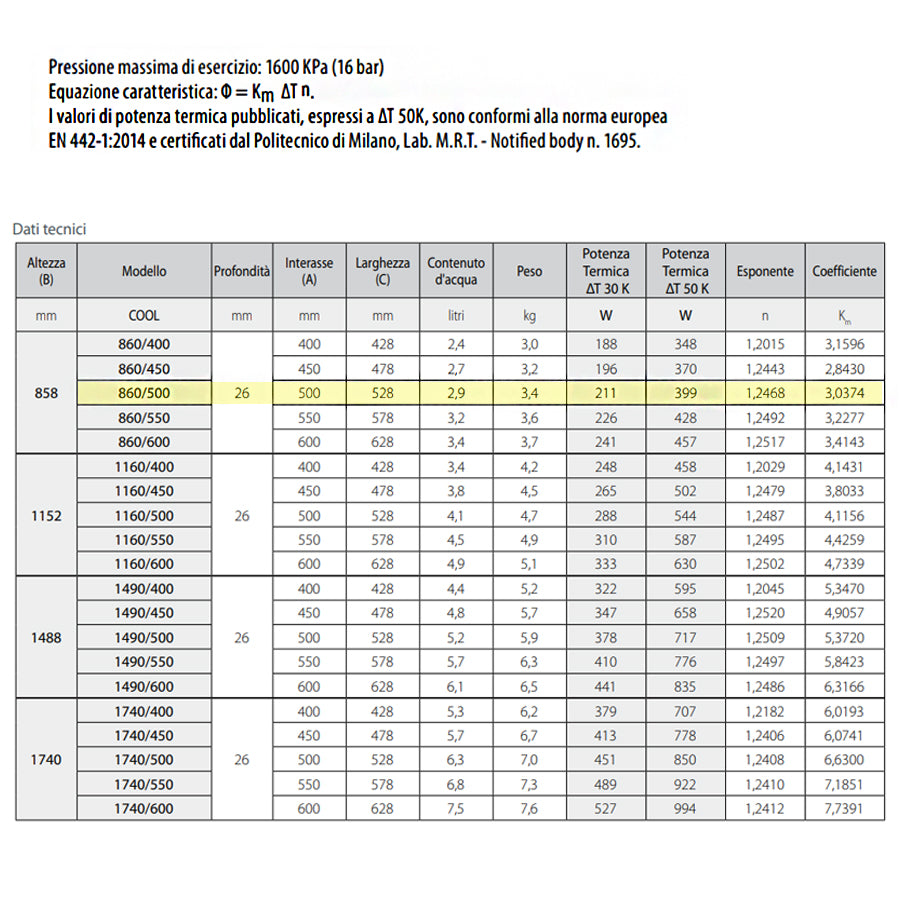 Termoarredo alluminio bianco anticorrosivo Fondital Cool 860 a 16 tubolari interasse 50 cm