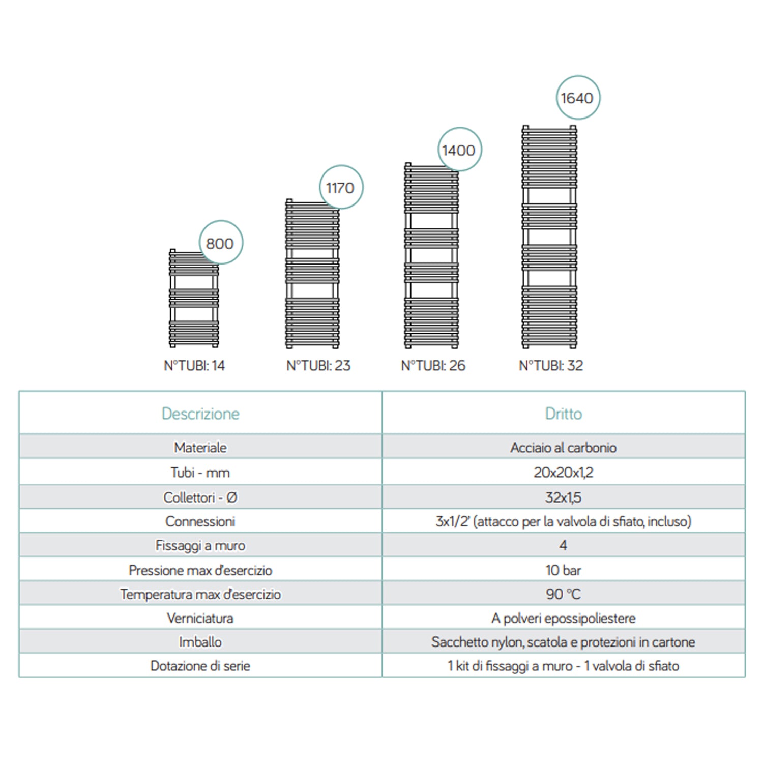 Termoarredo idraulico modello Trapani di Lazzarini 800x500 dritto - Bianco