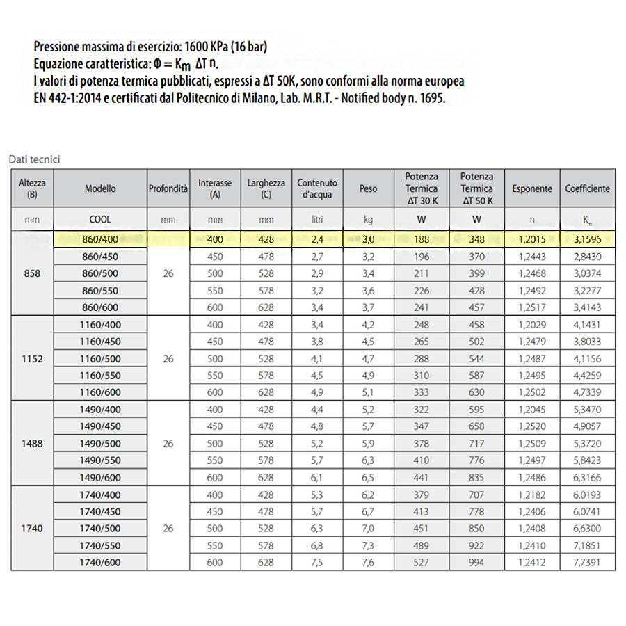 Termoarredo alluminio bianco anticorrosivo Fondital Cool 860 a 16 tubolari interasse 40 cm