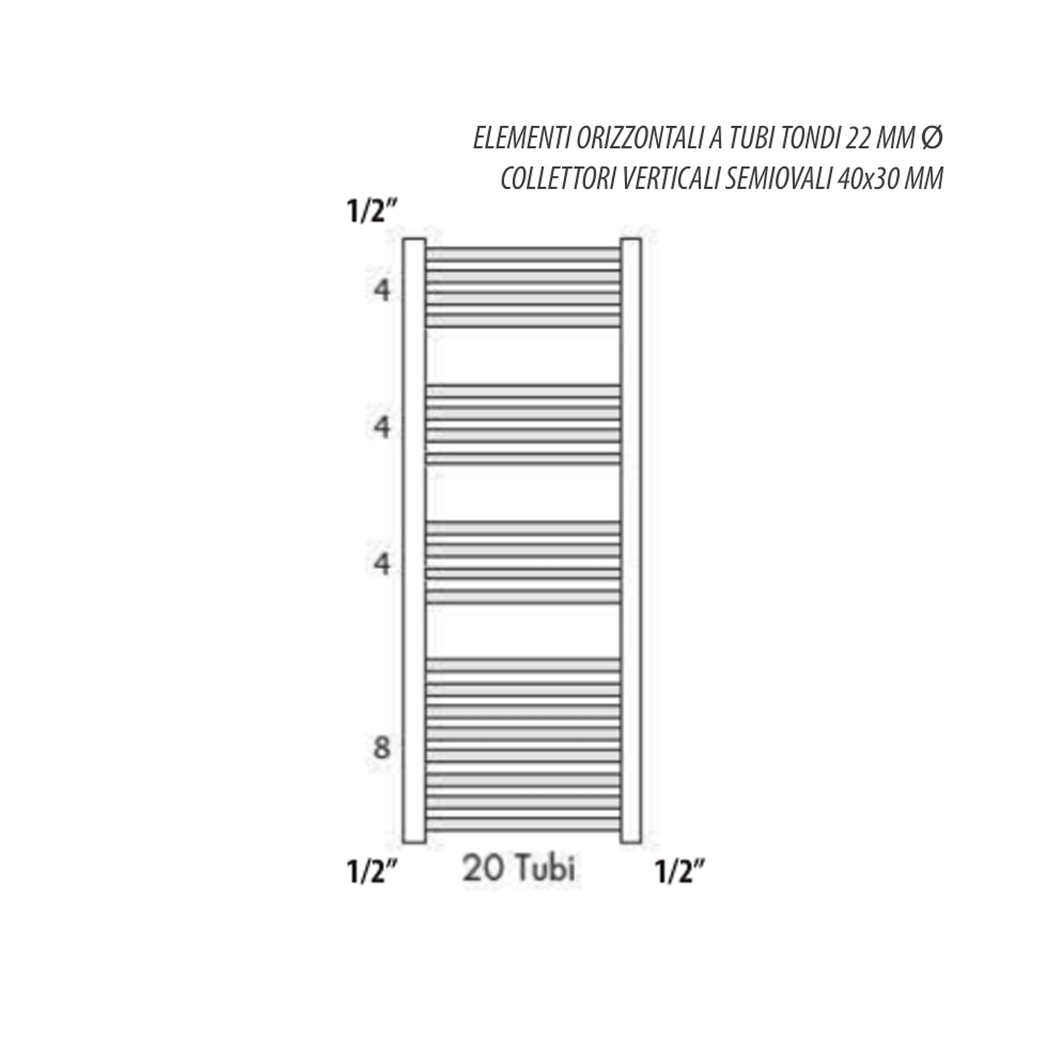 Termoarredo linea Kalura dritto 1120x500 mm e interasse 450 - Bianco