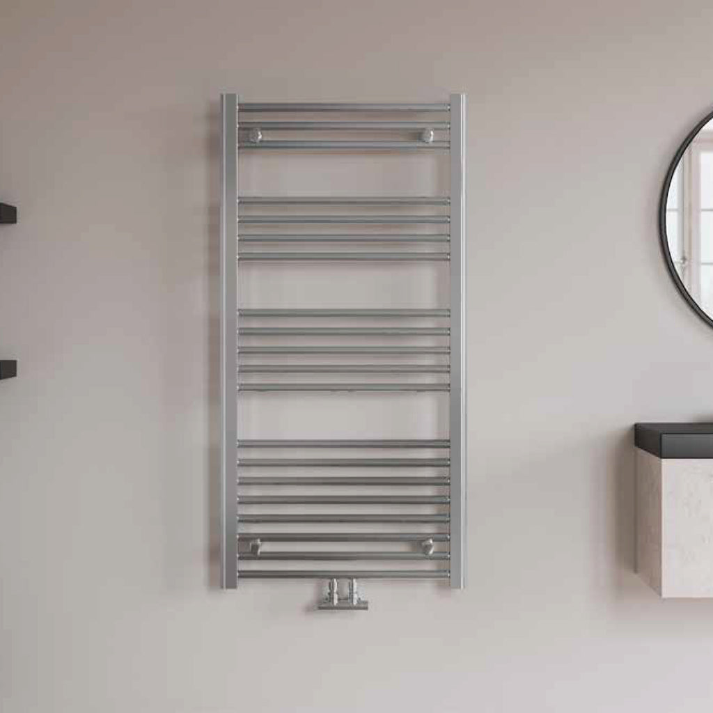 Termoarredo idraulico modello Bolzano 1188x600 dritto con attacchi centrali 50 mm - Cromo
