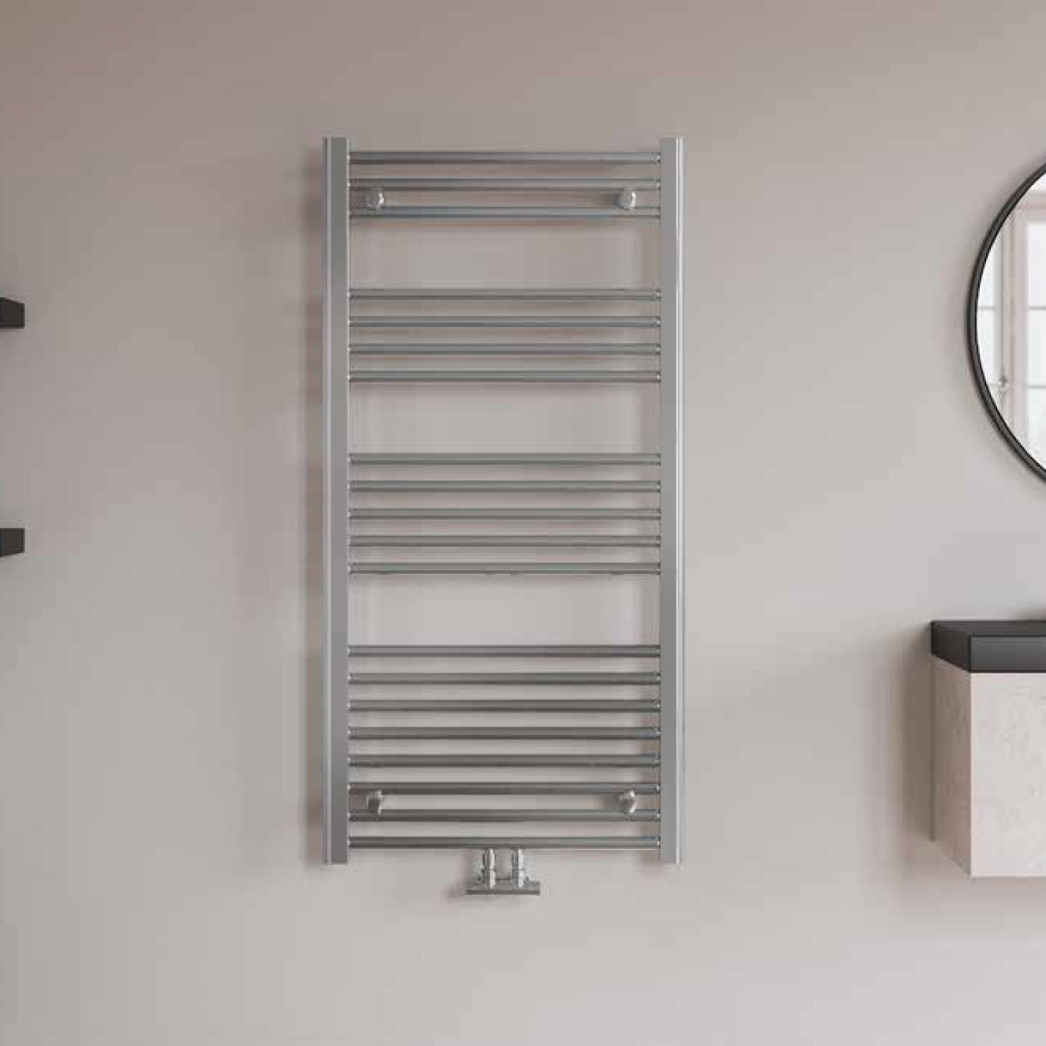 Termoarredo idraulico modello Bolzano 1188x600 dritto con attacchi centrali 50 mm - Cromo