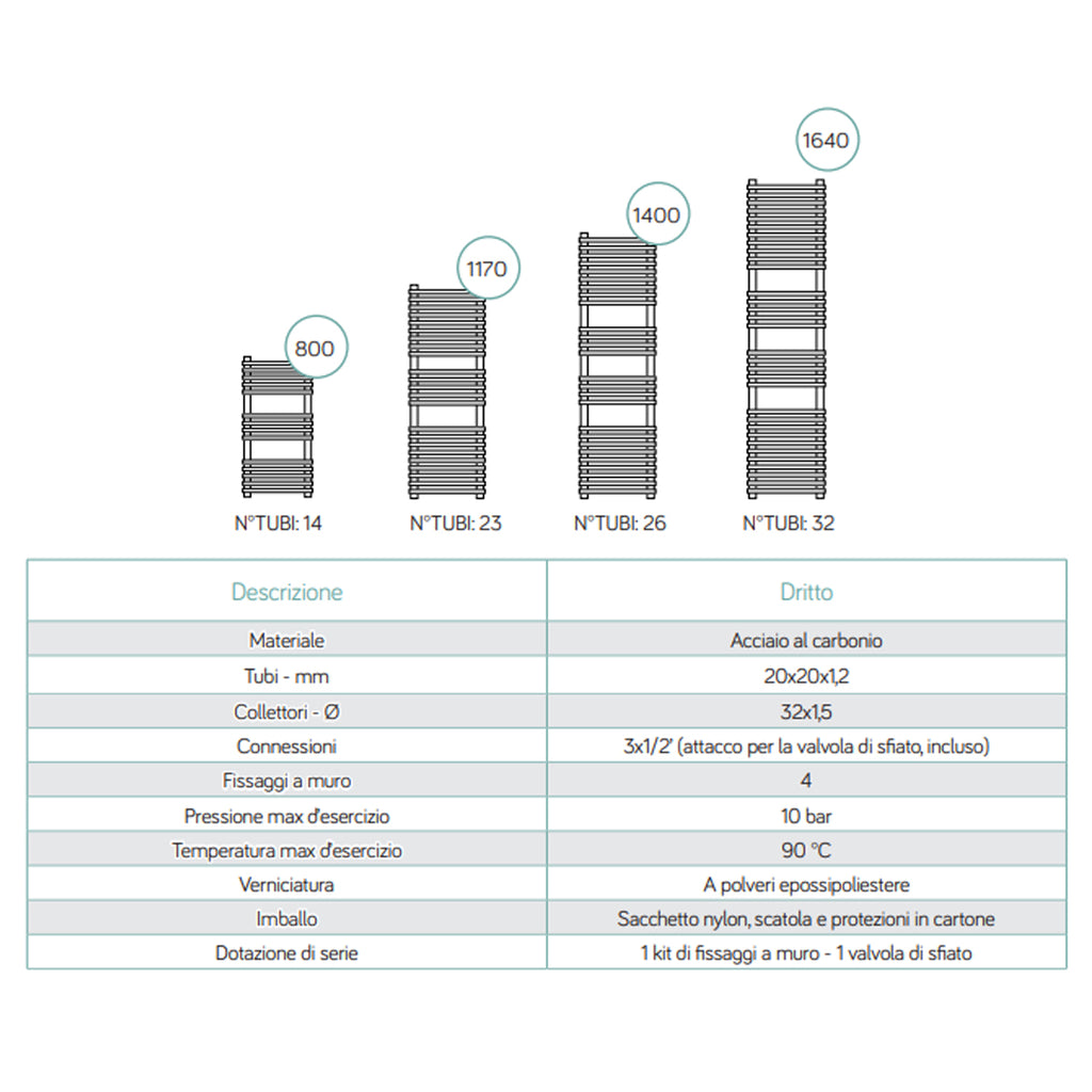 Termoarredo idraulico modello Trapani di Lazzarini 1170x500 dritto - Cromo