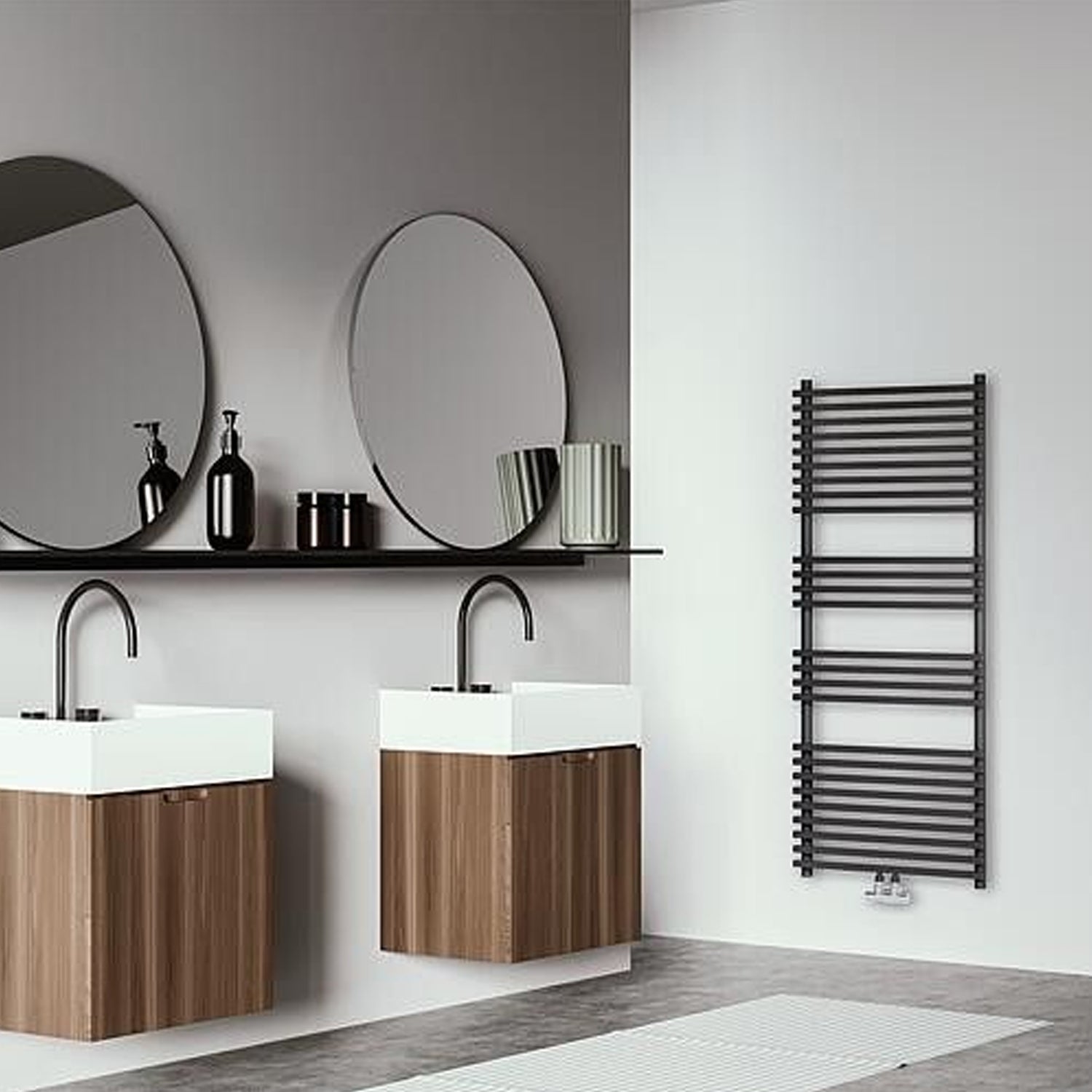 Termoarredo idraulico modello Trapani 1400x600 dritto con attacchi centrali 50 mm - Nero Opaco