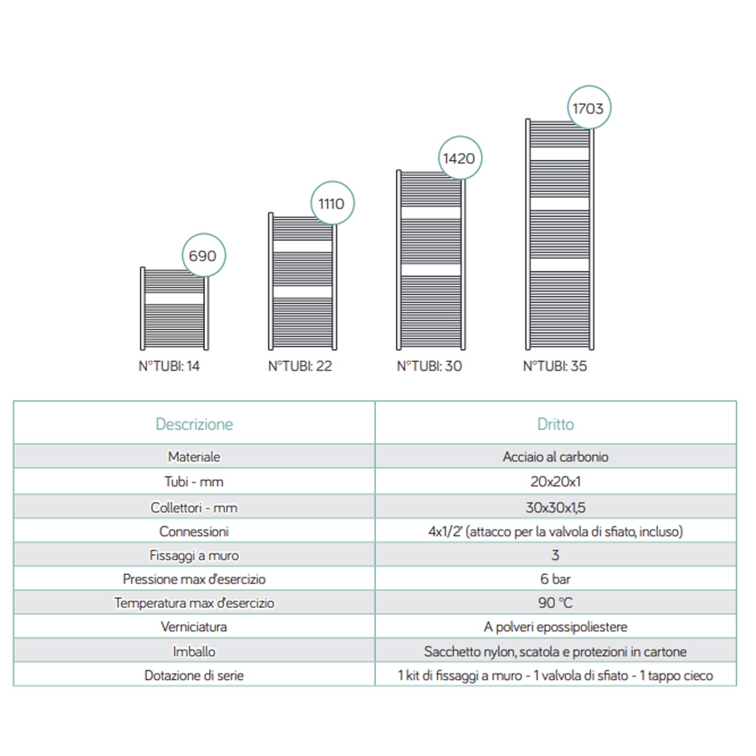 Termoarredo idraulico modello Todi di Lazzarini 1420x500 - Cromo