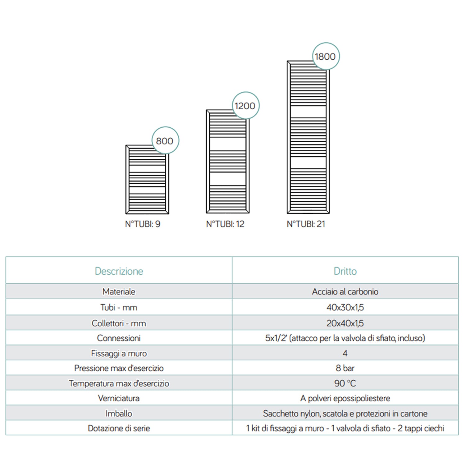 Termoarredo idraulico modello Cuneo 800x500 dritto - Bianco