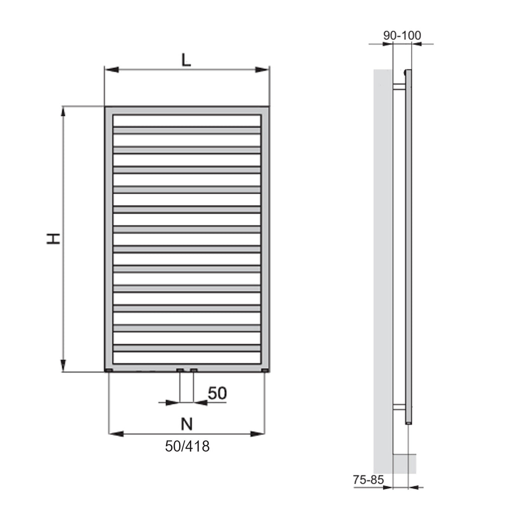 Termoarredo in acciaio Bianco Zehnder modello Quaro H. 971 x L. 450 mm