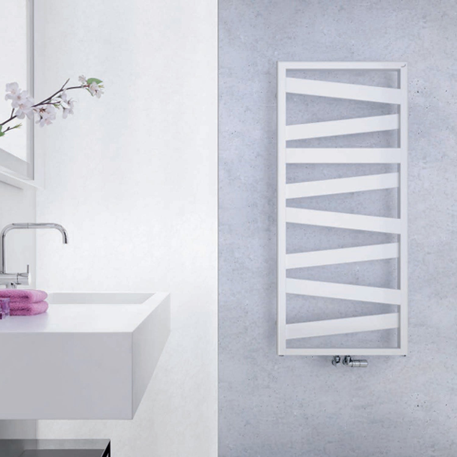 Termoarredo in acciaio Bianco Zehnder modello Ribbon H. 1266 x L. 500 mm