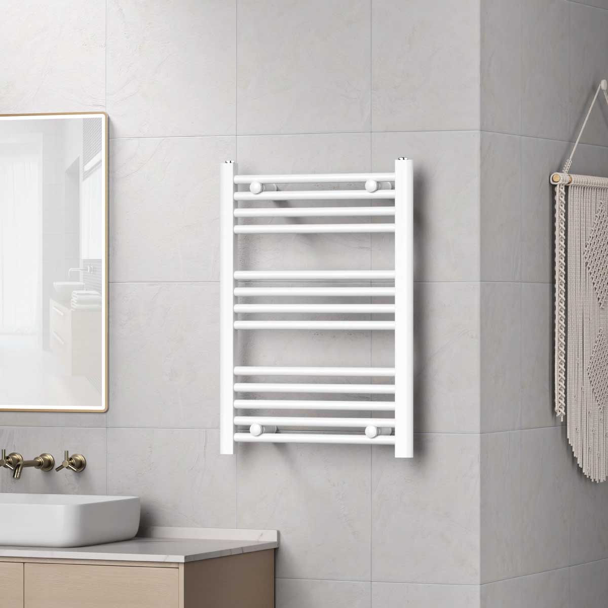 Termoarredo scaldasalviette da bagno idraulico 1230x450 mm interasse 400 mm in acciaio Verniciato Bianco