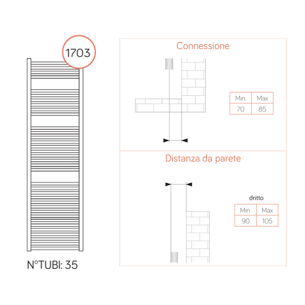 Termoarredo modello Sanremo Dritto di Lazzarini 1703x600 mm - Bianco