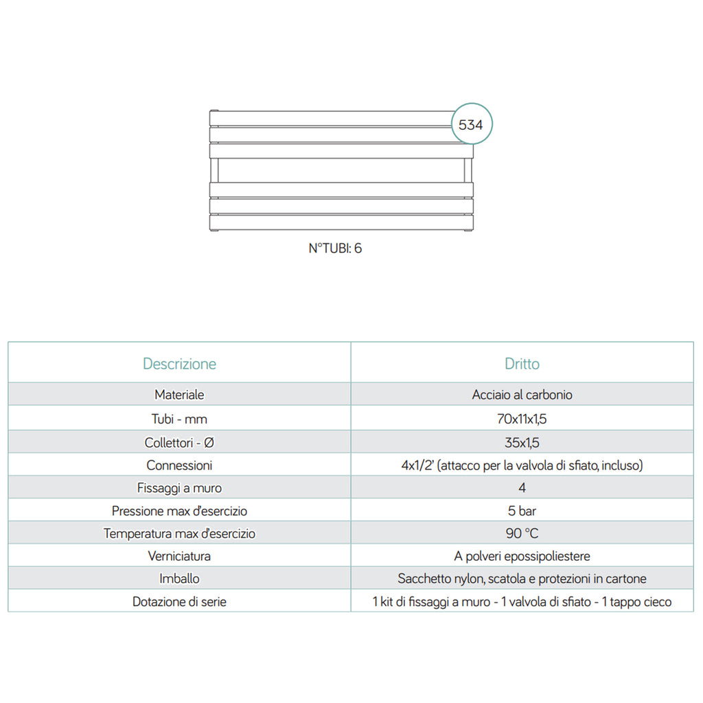 Termoarredo idraulico modello Genova di Lazzarini 534x1200 - Bianco