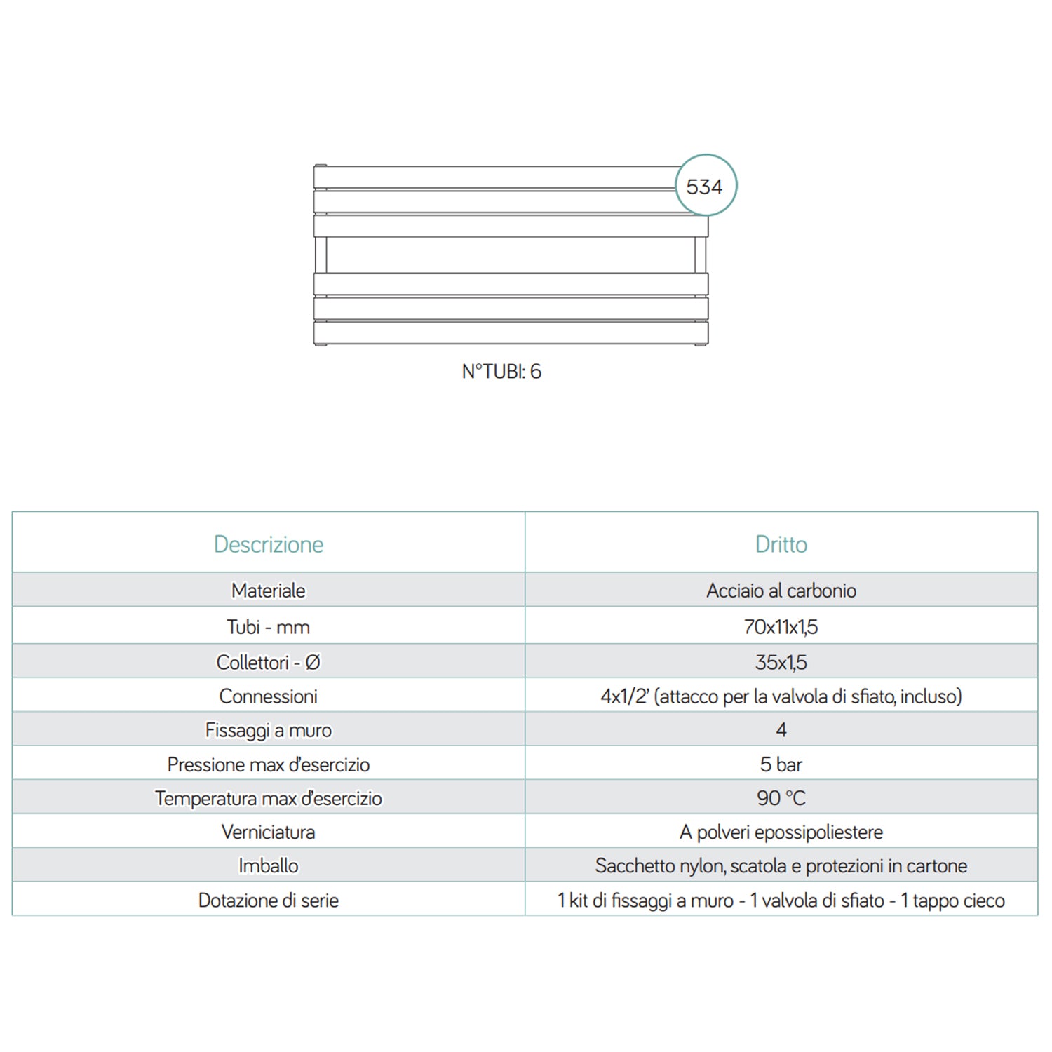 Termoarredo idraulico modello Genova di Lazzarini 534x1200 - Bianco