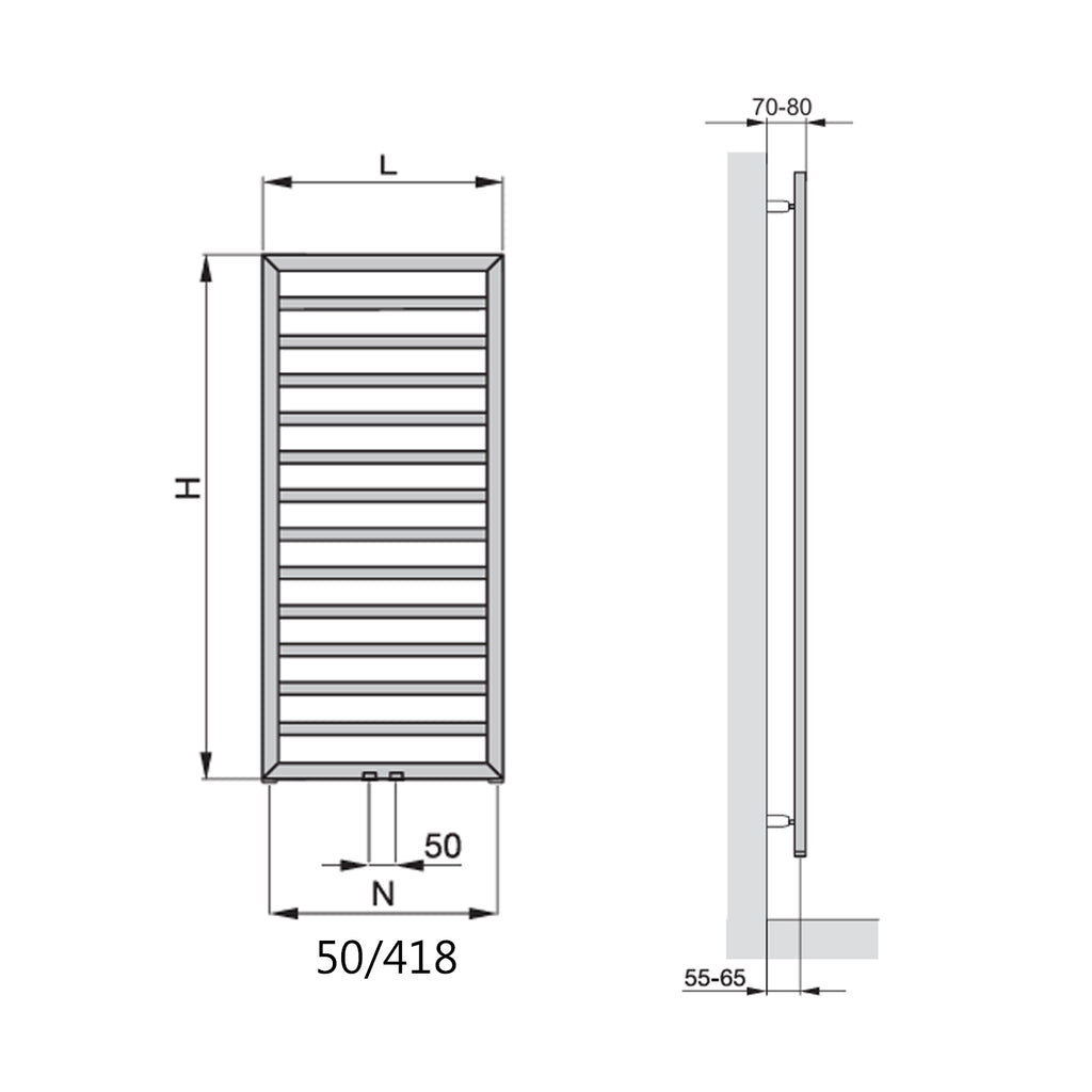 Termoarredo in acciaio con elementi tondi Cromato lucido Zehnder modello Subway H. 973 x L. 450 mm