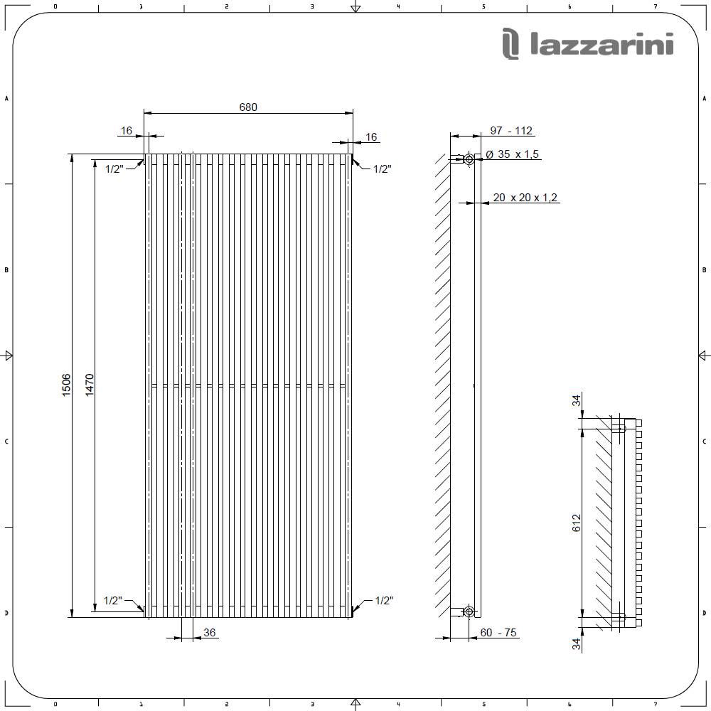 Termoarredo singolo Lazzarini 1506x680mm interasse 680/1470mm modello Grosseto V finitura Bianco