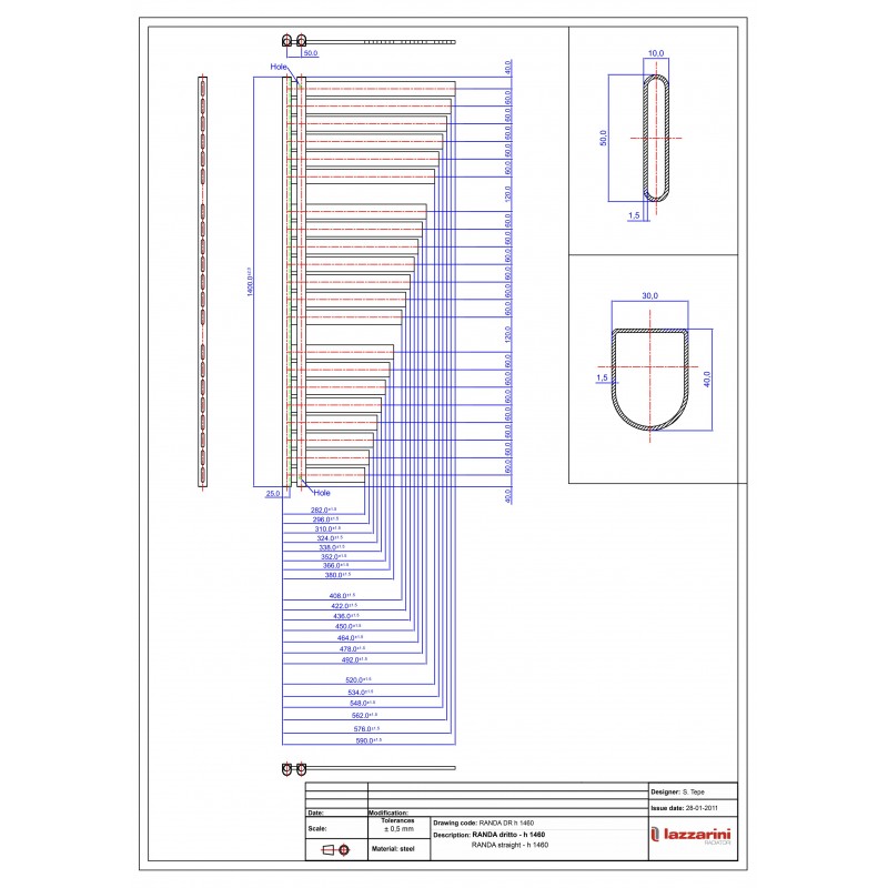 Termoarredo scaldasalviette Lazzarini Randa 1460x590  interasse 50 cromato