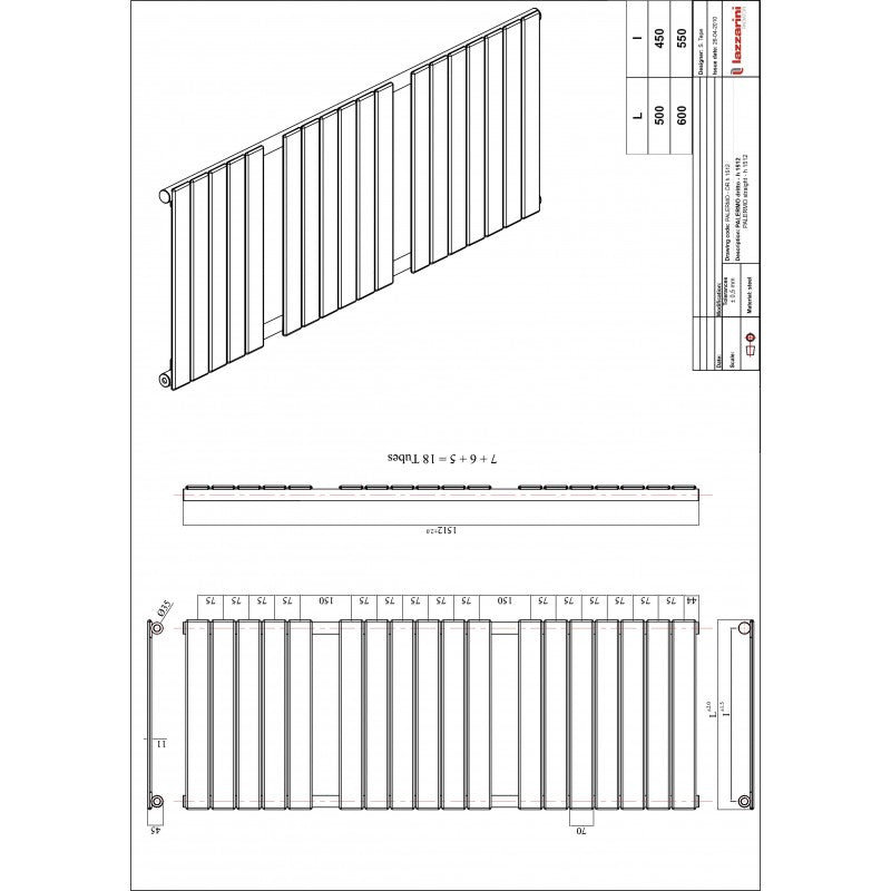 Termoarredo scaldasalviette Lazzarini Palermo 1512x500  interasse 450 cromato