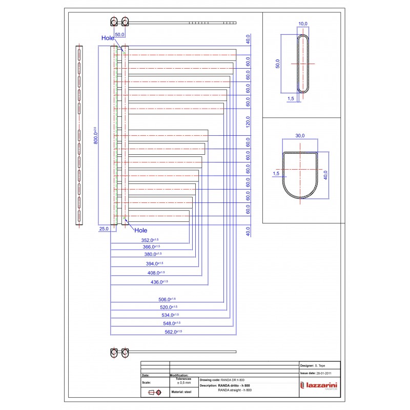Termoarredo scaldasalviette Lazzarini Randa  1460x590 interasse 50 bianco