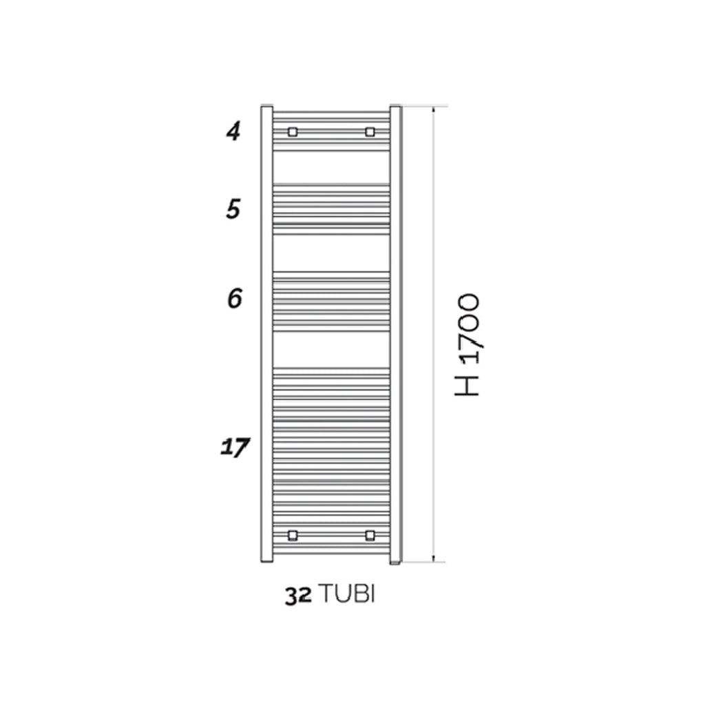 Termoarredo design cromo Aton tubi  quadrati orizzontali altezza 1700 mm