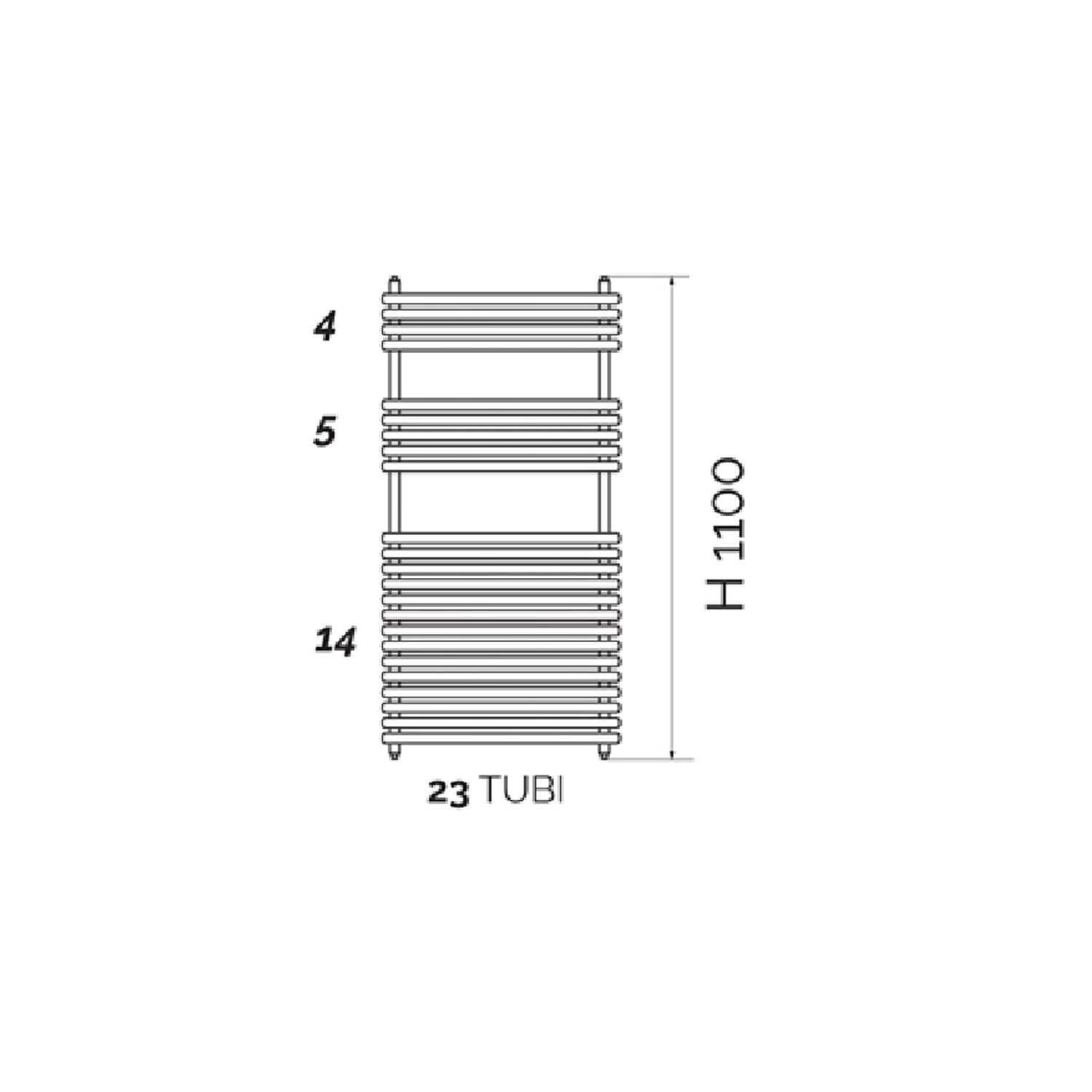Termoarredo design acciaio cromo Aton tubi tondi orizzontali altezza 1100 mm
