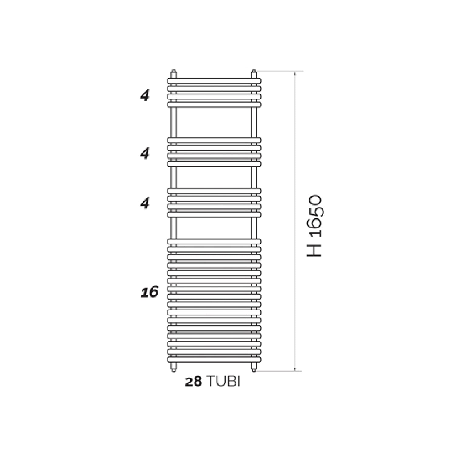 Termoarredo design acciaio cromo Aton tubi tondi orizzontali altezza 1650 mm