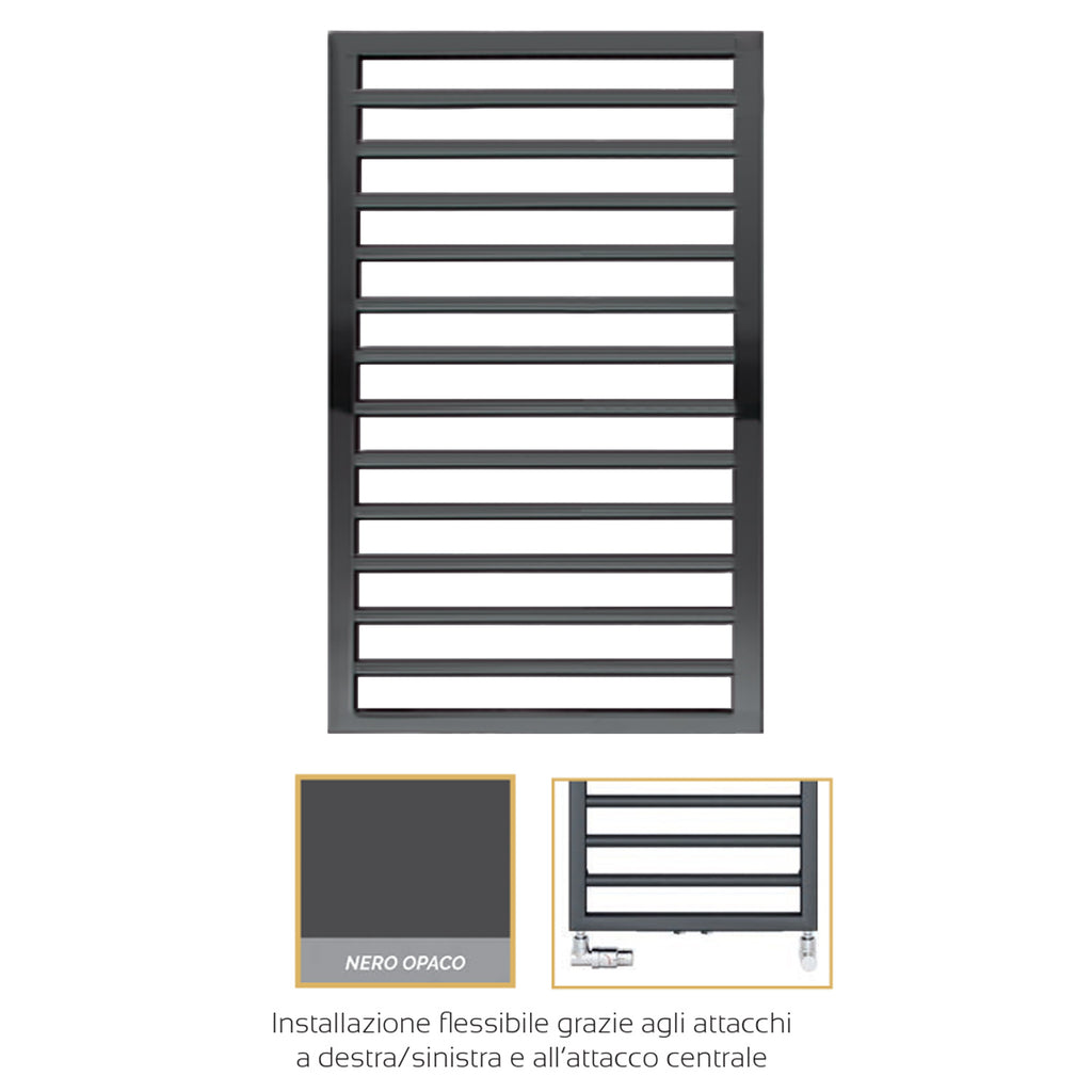 Termoarredo in acciaio con elementi tondi Nero Opaco Zehnder modello Subway H. 973 x L. 450 mm