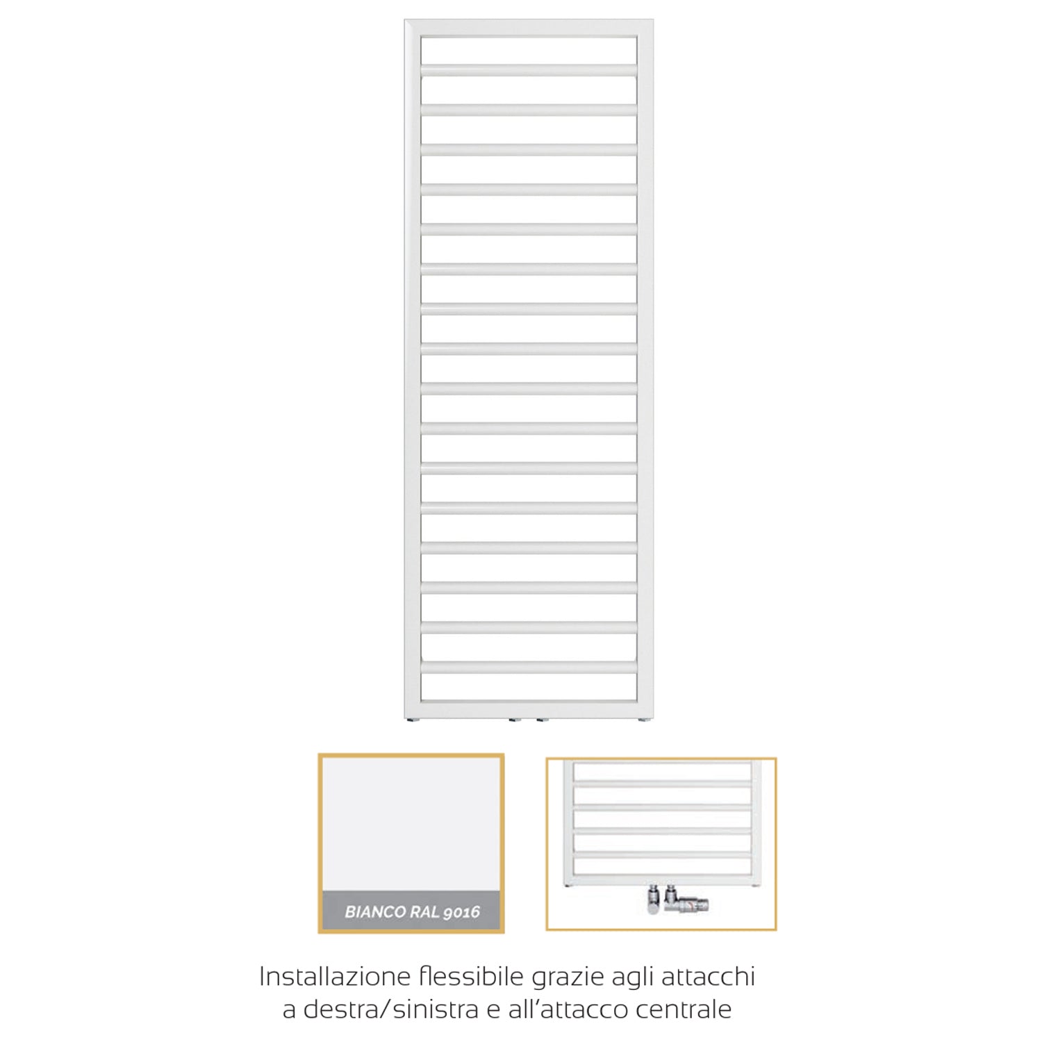 Termoarredo in acciaio con elementi tondi Bianco Zehnder modello Subway H. 1261 x L. 450 mm