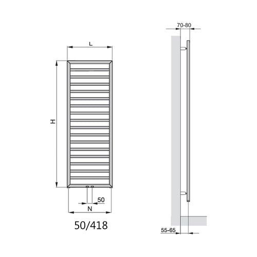 Termoarredo in acciaio con elementi tondi Nero Opaco Zehnder modello Subway H. 1261 x L. 450 mm