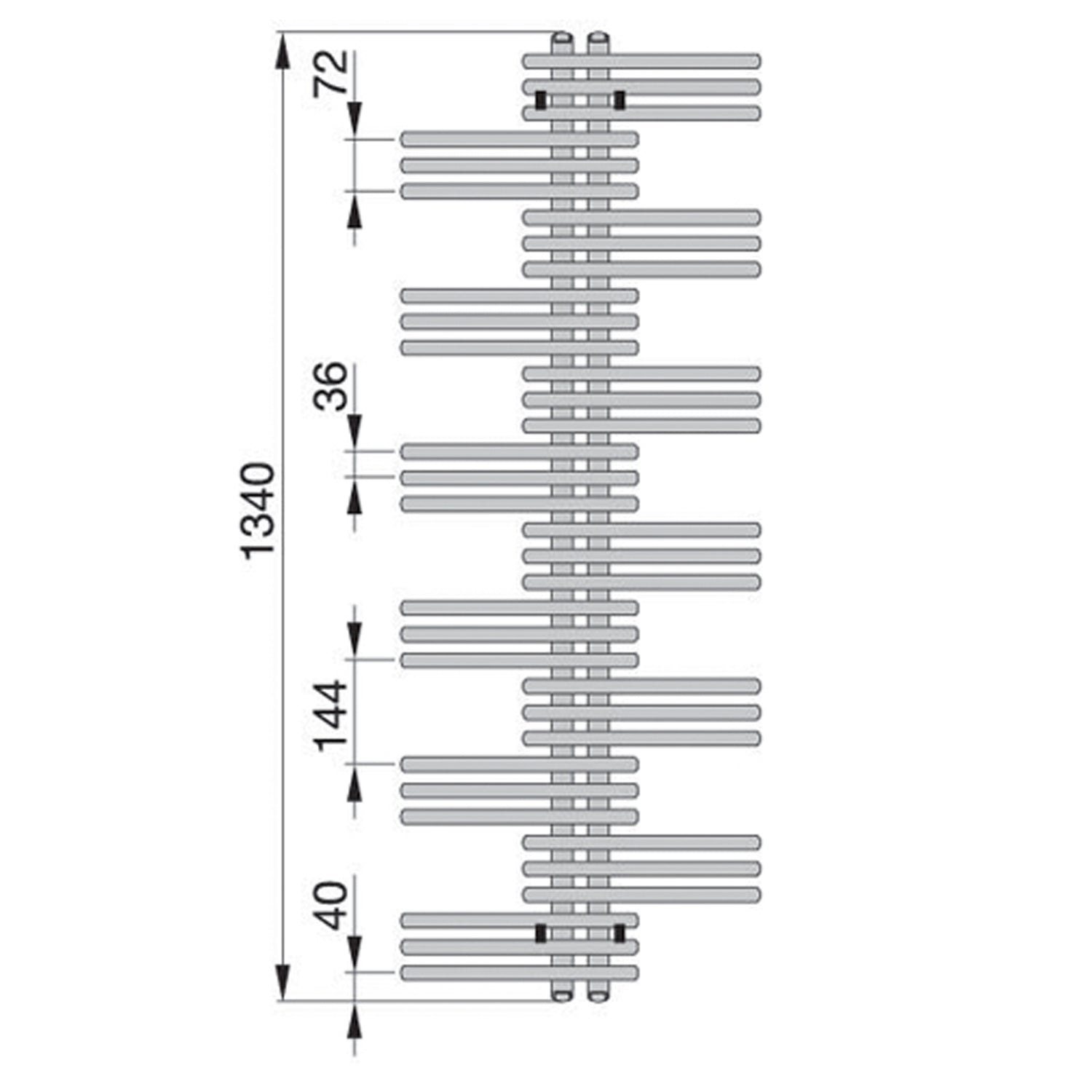 Termoarredo in acciaio con elementi tondi Bianco Zehnder modello Yucca 1340 x L. 500 mm