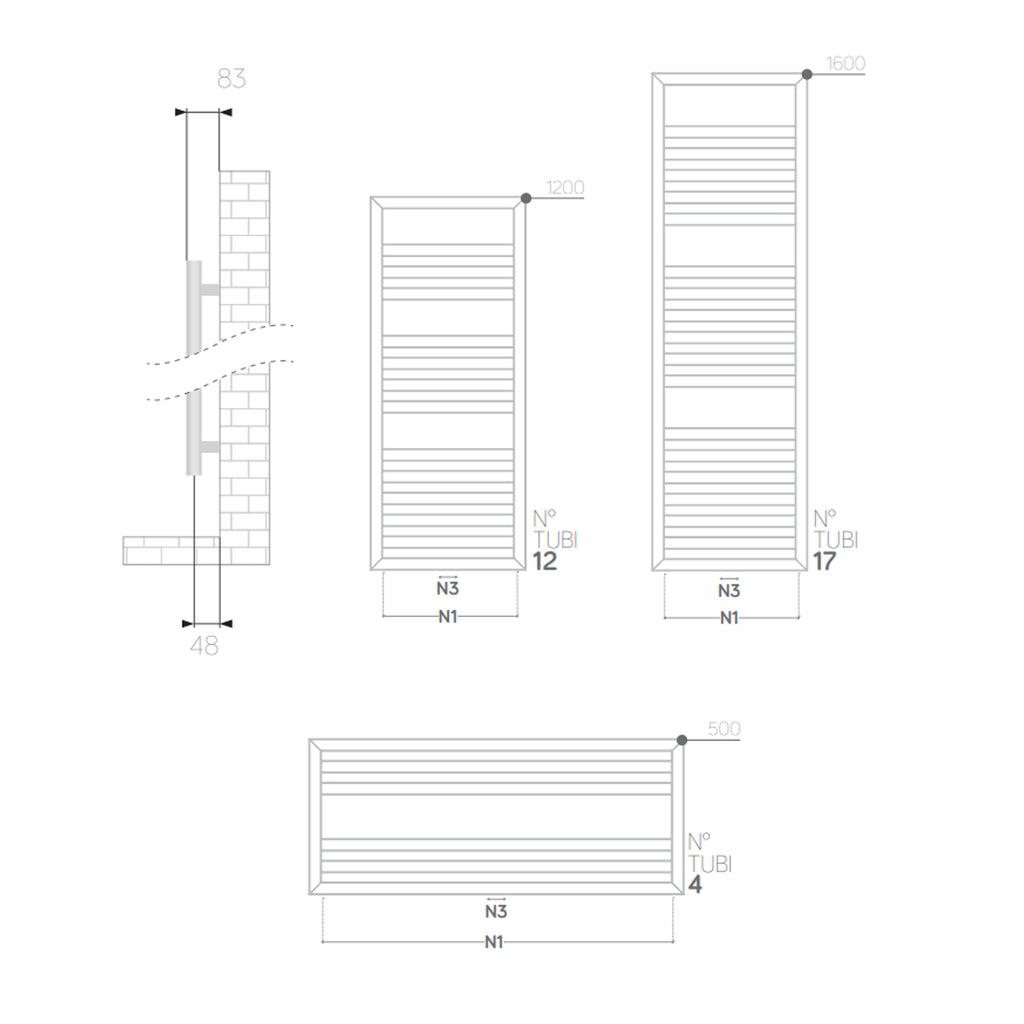 Termoarredo piatto Lazzarini 500x1200 mm interasse 1100 mm/50 mm modello Urbino finitura Antracite