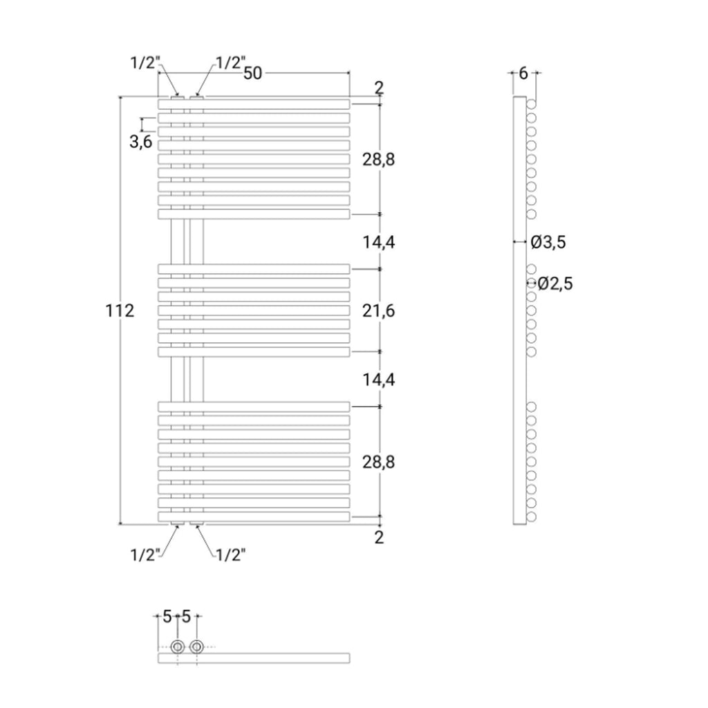 Termoarredo a bandiera 1120x500 mm interasse 50 mm modello Bari finitura Bianco