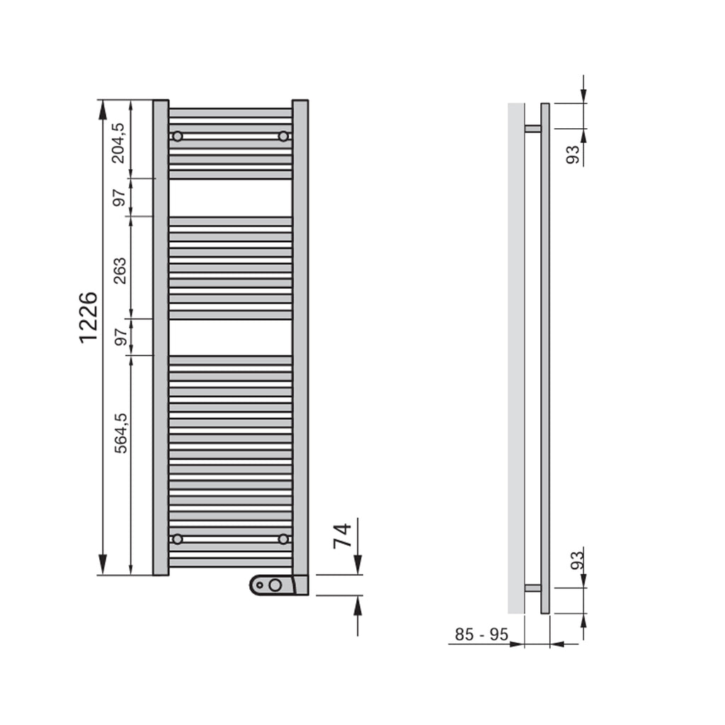 Termoarredo Elettrico Zehnder modello Aura H. 1300 - Cromato lucido 300 Watt