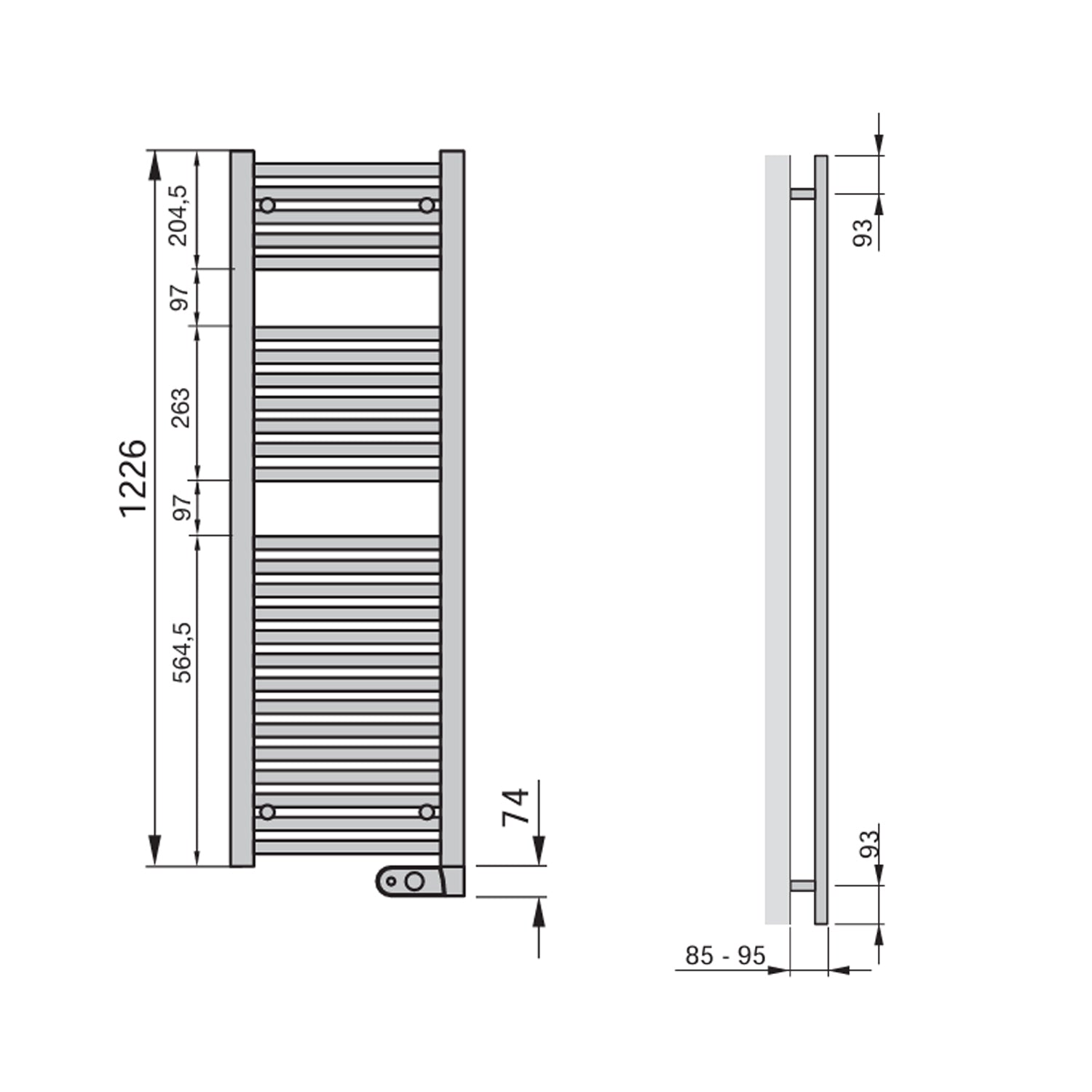 Termoarredo Elettrico Zehnder modello Aura H. 1300 - Cromato lucido 300 Watt