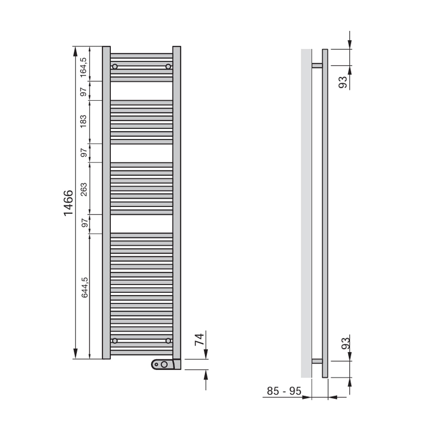 Termoarredo Elettrico Zehnder modello Aura H. 1540 - Bianco 750 Watt