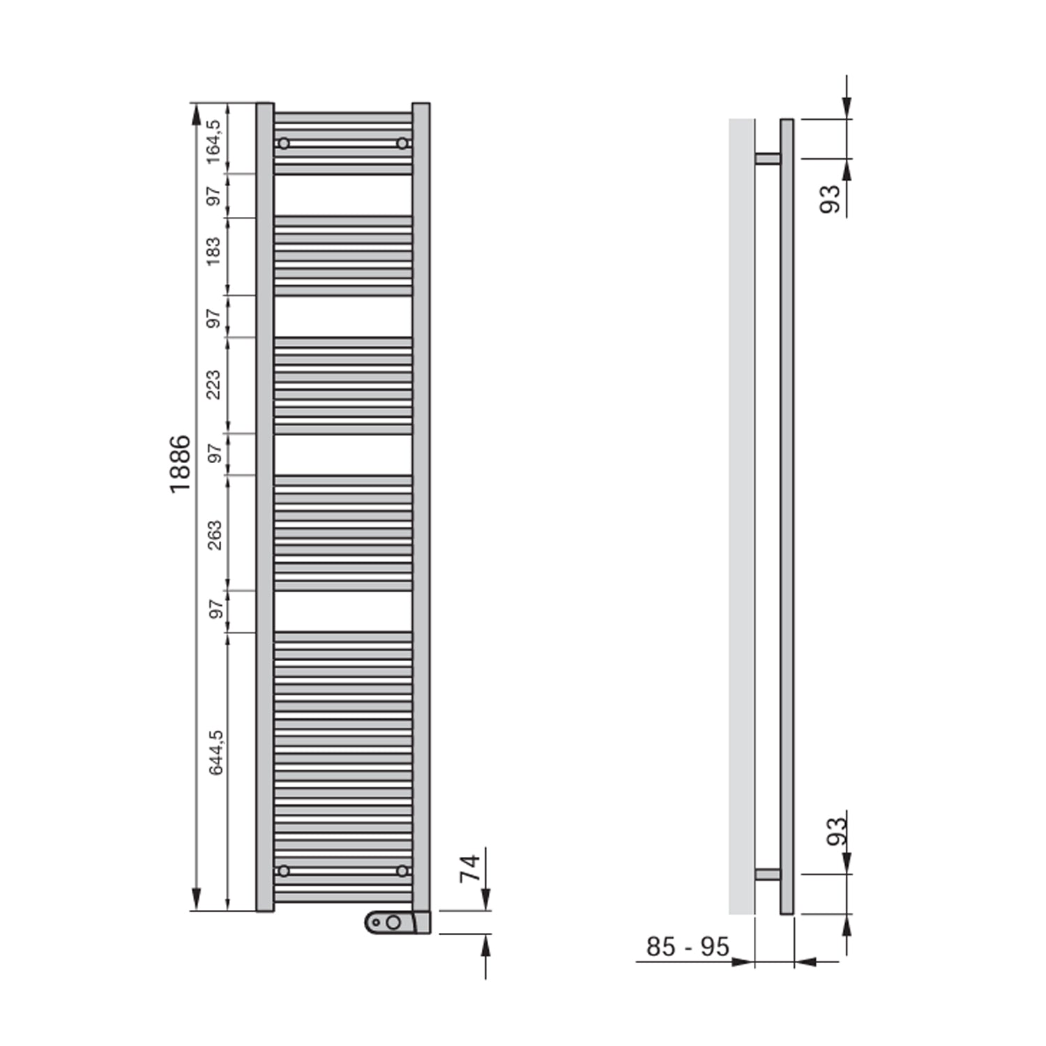 Termoarredo Elettrico Zehnder modello Aura H. 1940 - Bianco 1000 Watt