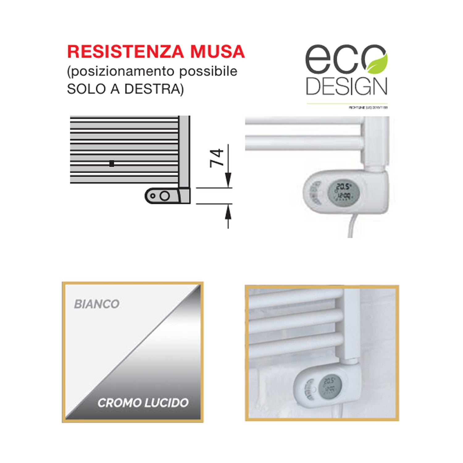 Termoarredo Elettrico Zehnder modello Aura H. 860 - Bianco 300 Watt