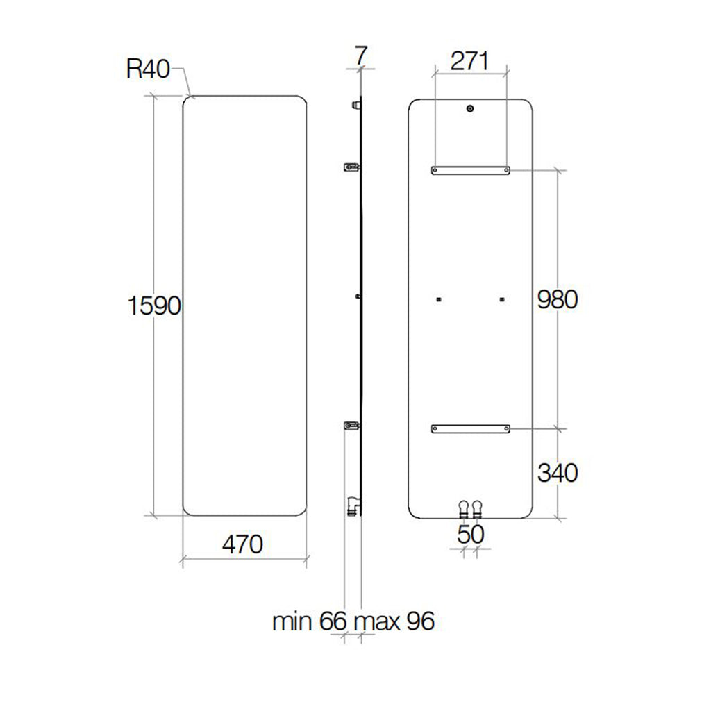 Termoarredo idraulico 886 Watt a muro in acciaio al carbonio collezione Caligo di Lineabeta colore bianco cm 47x159