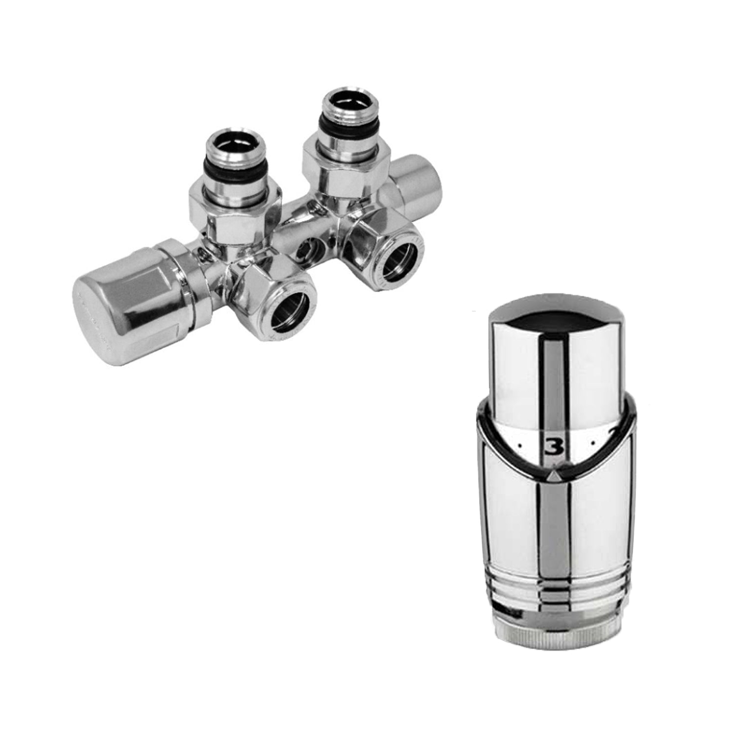 Kit Valvola-Detentore Termostatizzabile Monotubo/Bitubo con Testa Termostatica Cromo