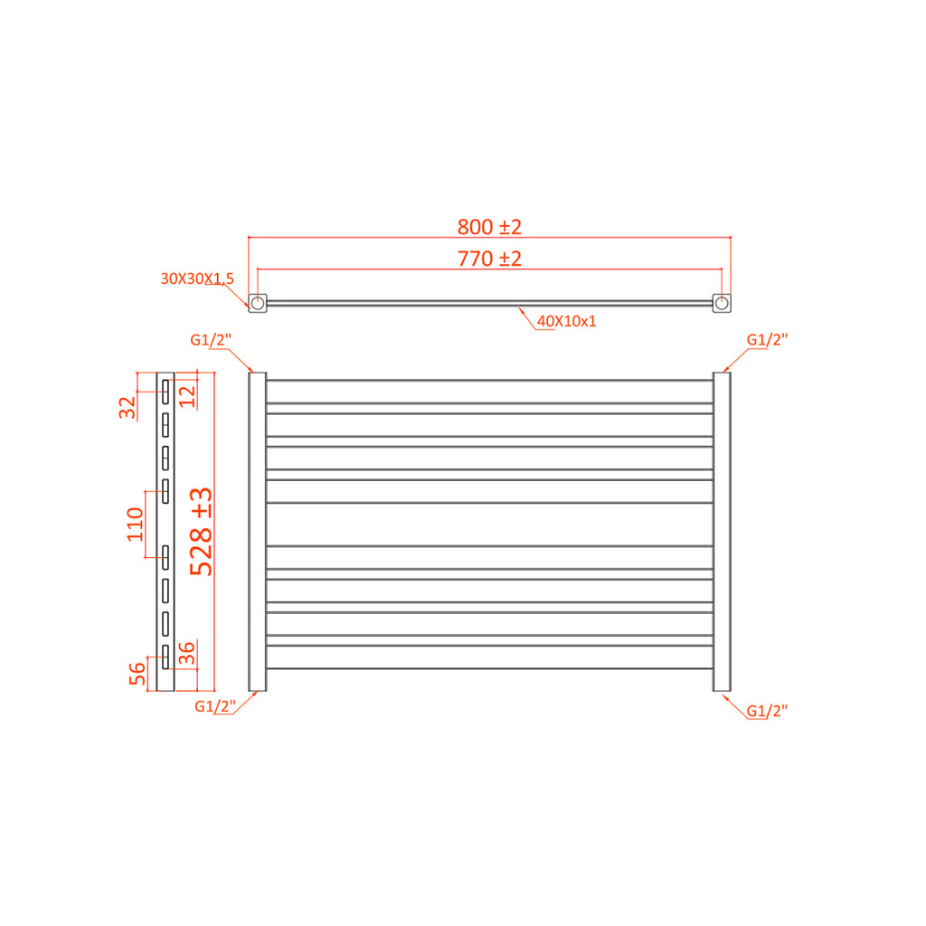 Termoarredo Planar orizzontale H 528 x Int. 770 mm - Antracite