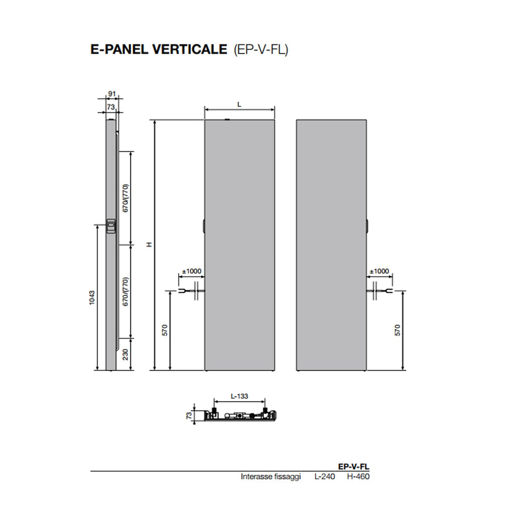  Termoarredo elettrico a piastra verticale 180x40 cm modello 'Adele' e-Termocrea  Alta Potenza 1000 Watt