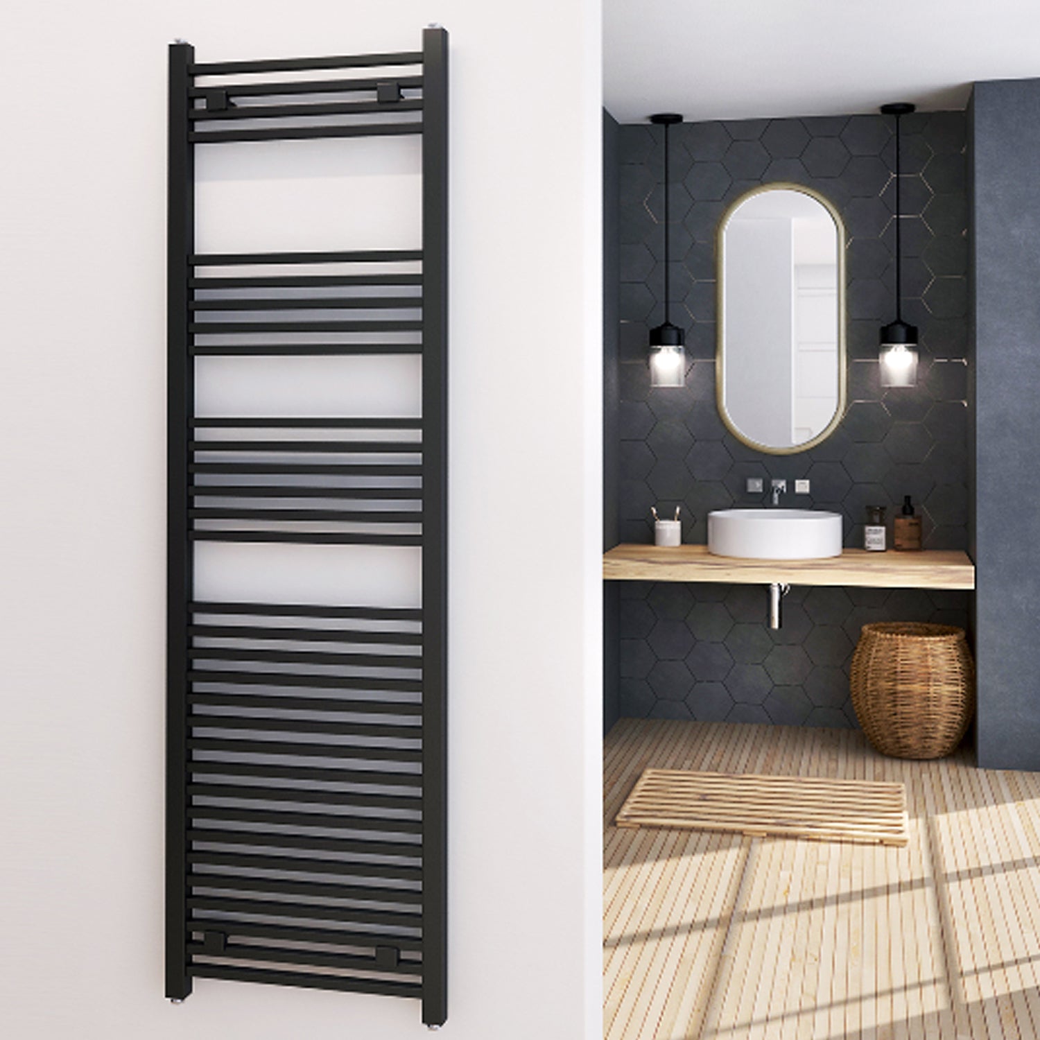 Termoarredo design antracite Aton tubi quadrati orizzontali altezza 1700 mm