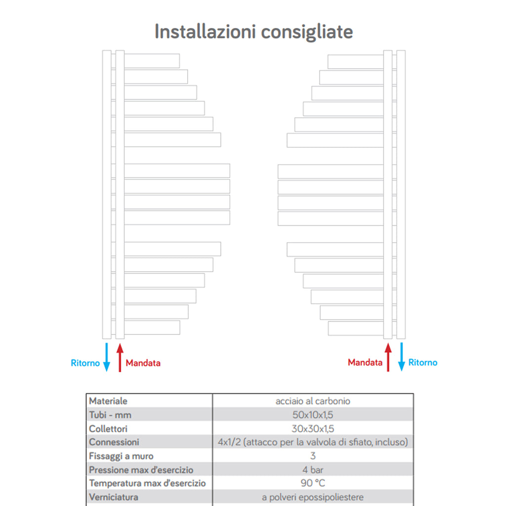 Termoarredo scaldasalviette Lazzarini Spinnaker reversibile 800x463 mm interasse 50 mm Bianco