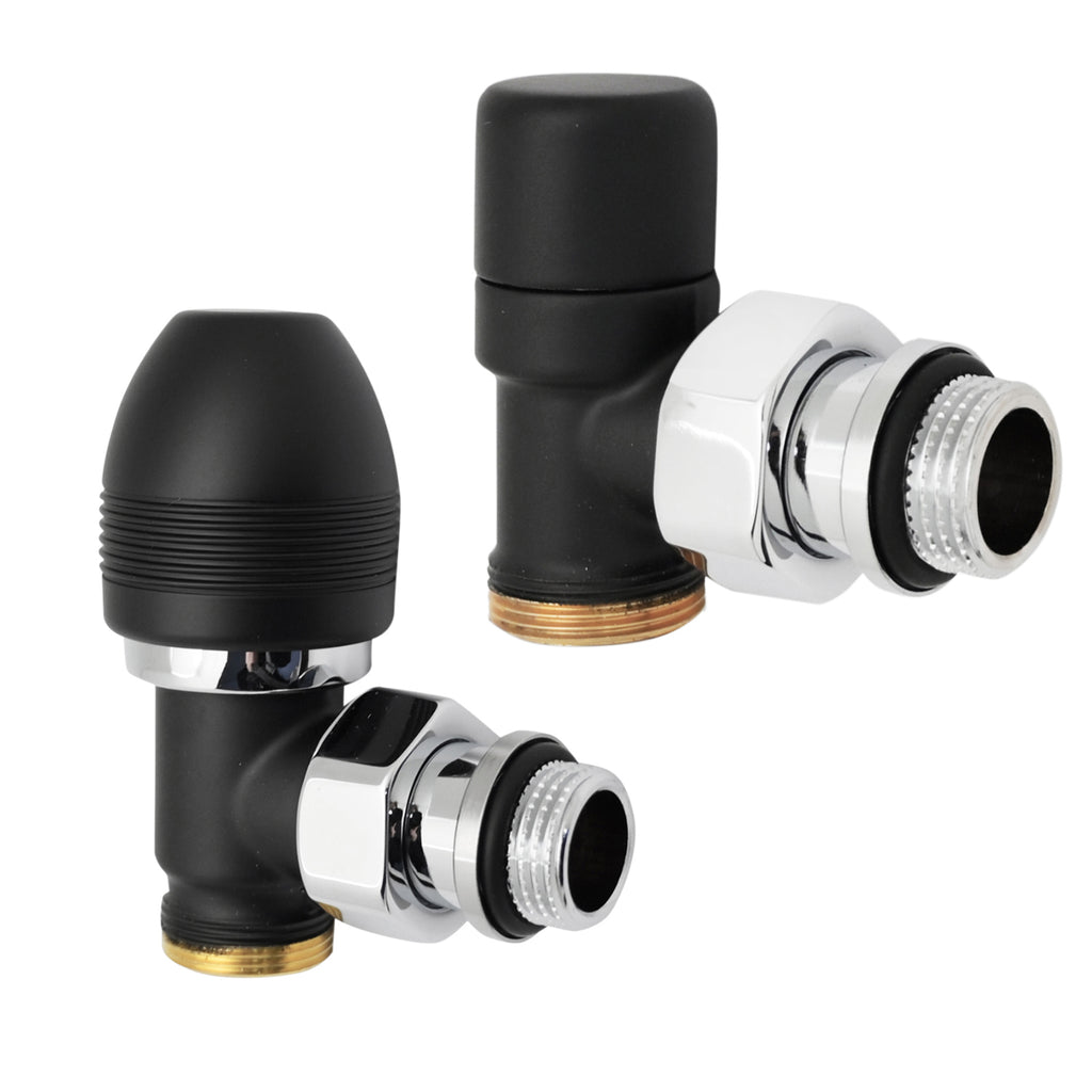 Kit valvola termostatizzabile e detentore a squadra 1/2" Modello Ovus Nero Opaco