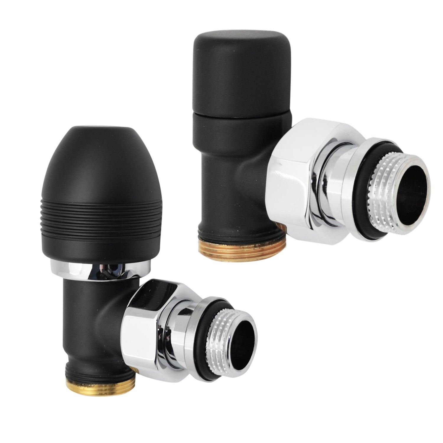 Kit valvola termostatizzabile e detentore a squadra 1/2" Modello Ovus Nero Opaco