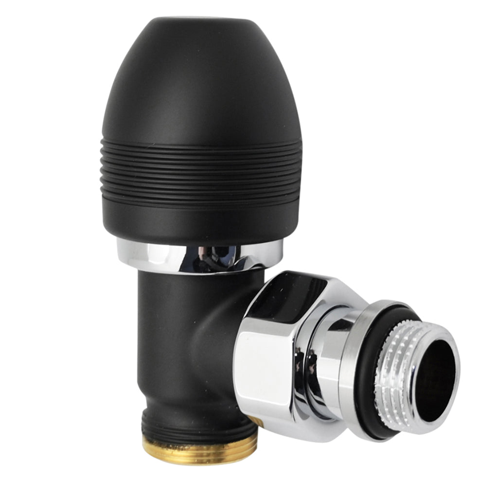 Kit valvola termostatizzabile e detentore a squadra 1/2" Modello Ovus Nero Opaco