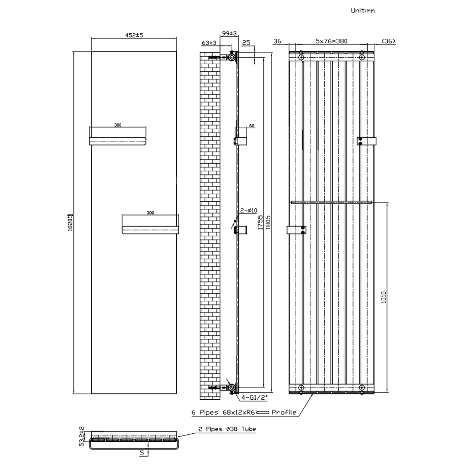 Radiatore termoarredo a pannello verticale con barre portasalviette CSRadiators modello Abbraccio - Antracite