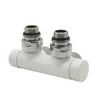 Kit Valvola e Detentore ad angolo 50 mm Finitura Bianca per termoarredo