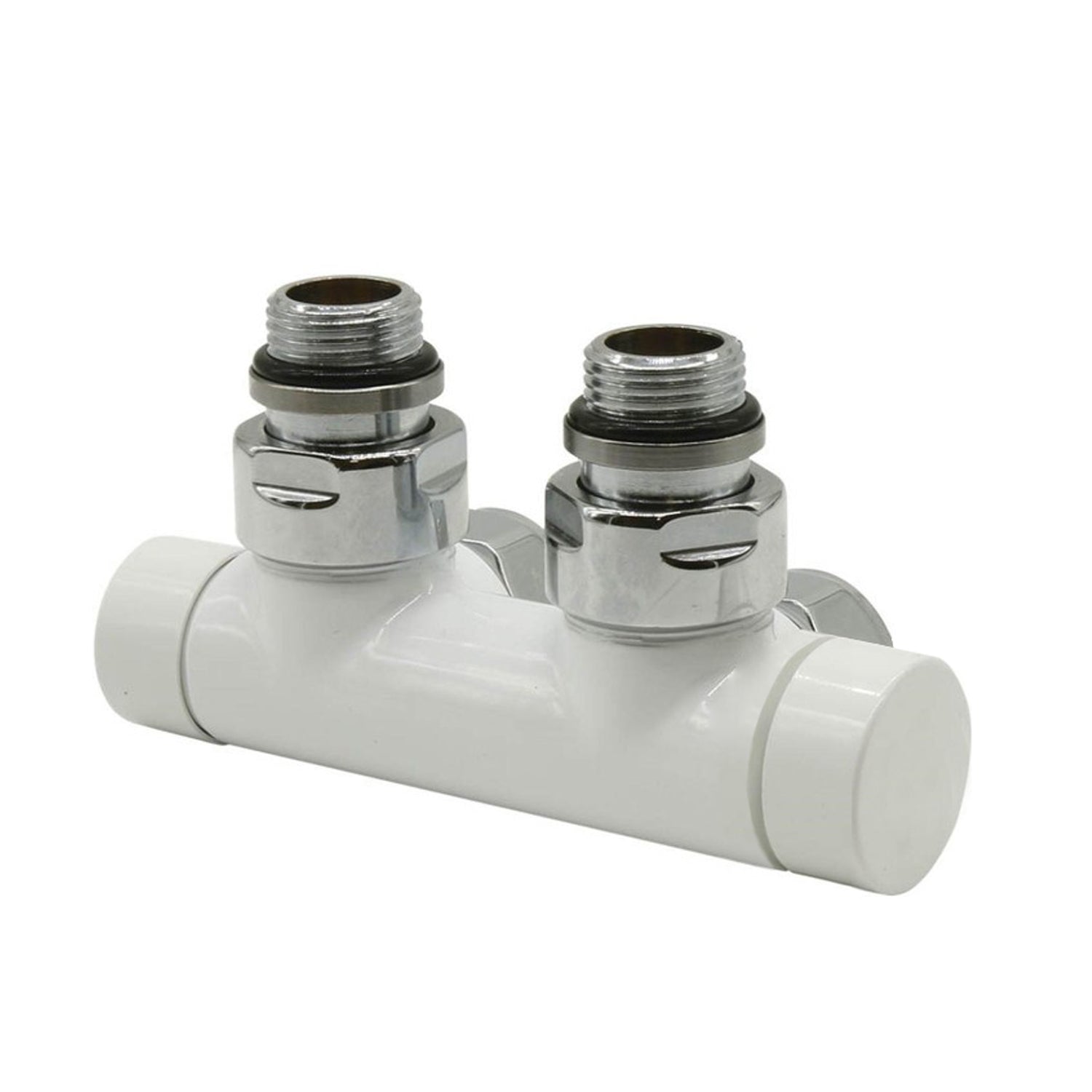 Kit Valvola e Detentore ad angolo 50 mm Finitura Bianca per termoarredo