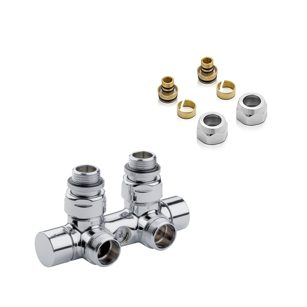 Kit valvola e detentore a squadra per connessioni 50 mm e raccordi multistrato 16x2 mm - Cromo